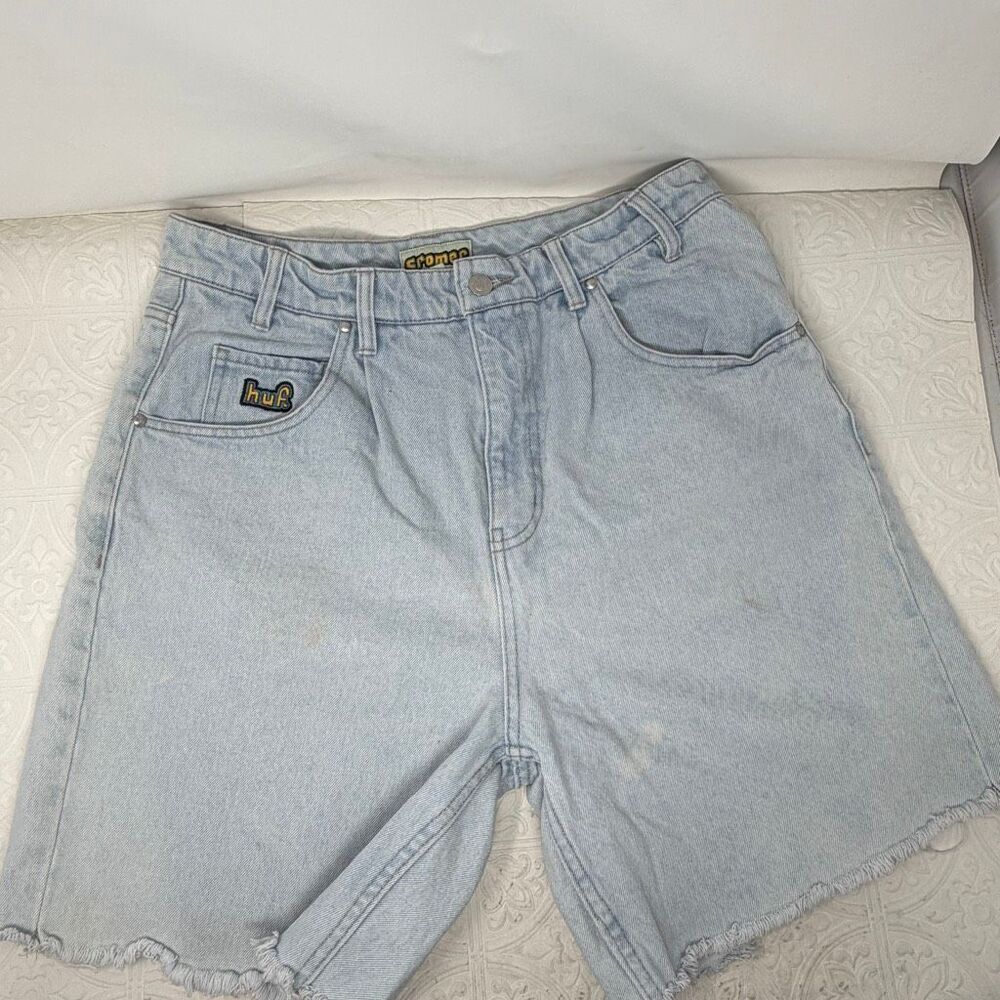 HUF Cromer Light Blue Relaxed Fit Baggy Frayed Hem Cotton Denim Shorts Size 32